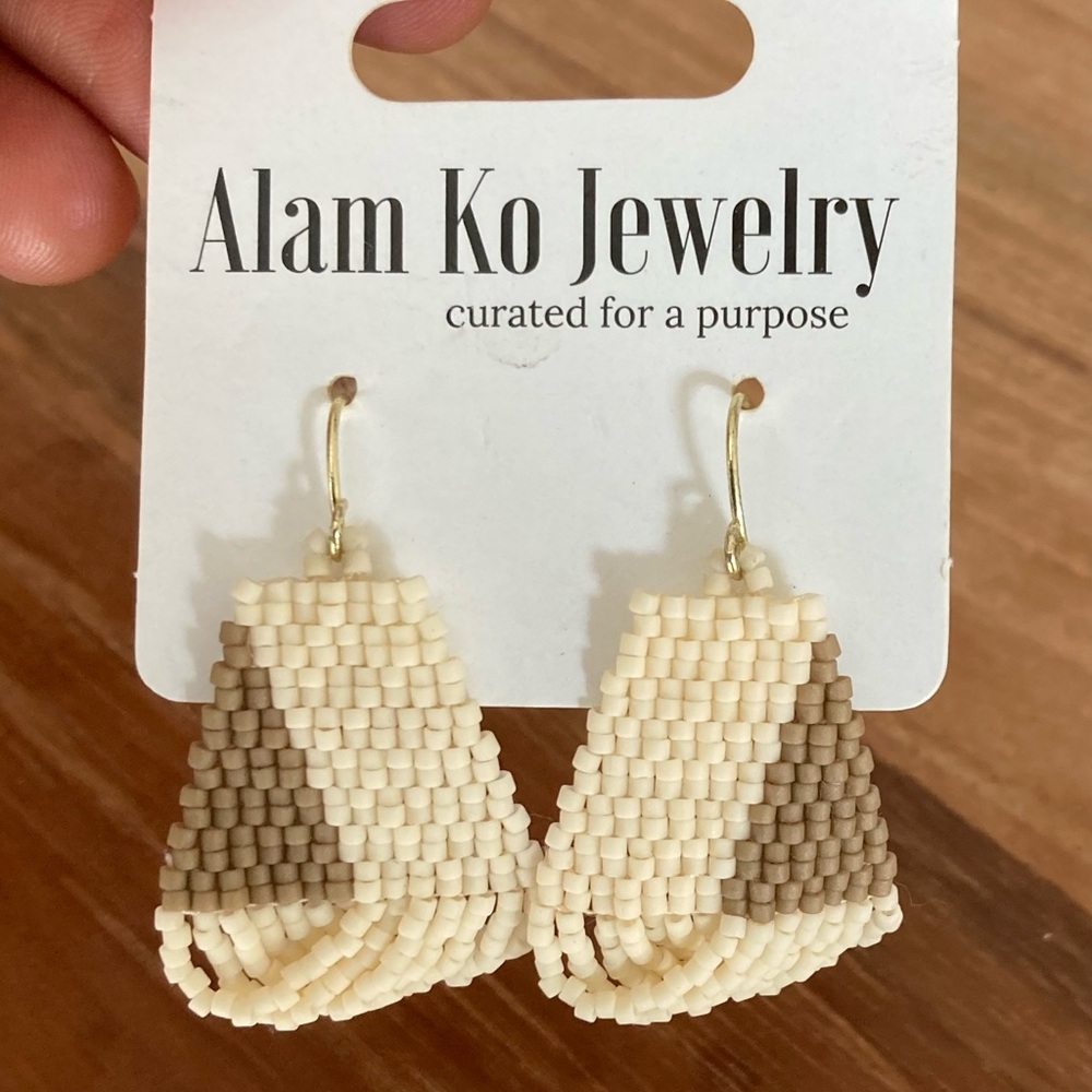 Cream and Brown Beaded Earrings